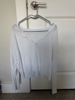 Aerie White Henley Long Sleeve Top